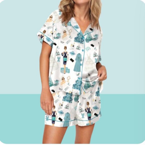 Breakfast At Tiffany's Silky Satin Shorty PJs 2 pc Pajama Set, XS NWOT - Picture 1 of 11